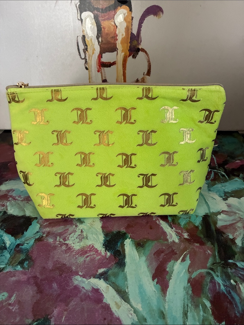 Juicy Couture Lime Green Cosmetic Pouch with Gold Logo Print